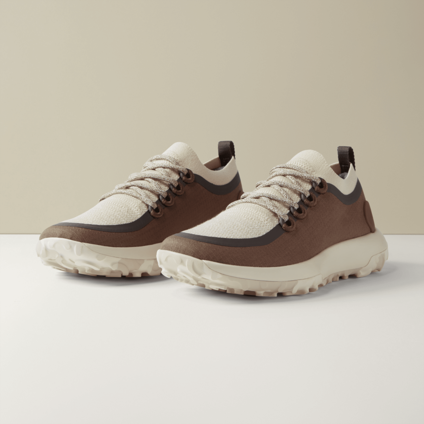Brown trail running shoes top