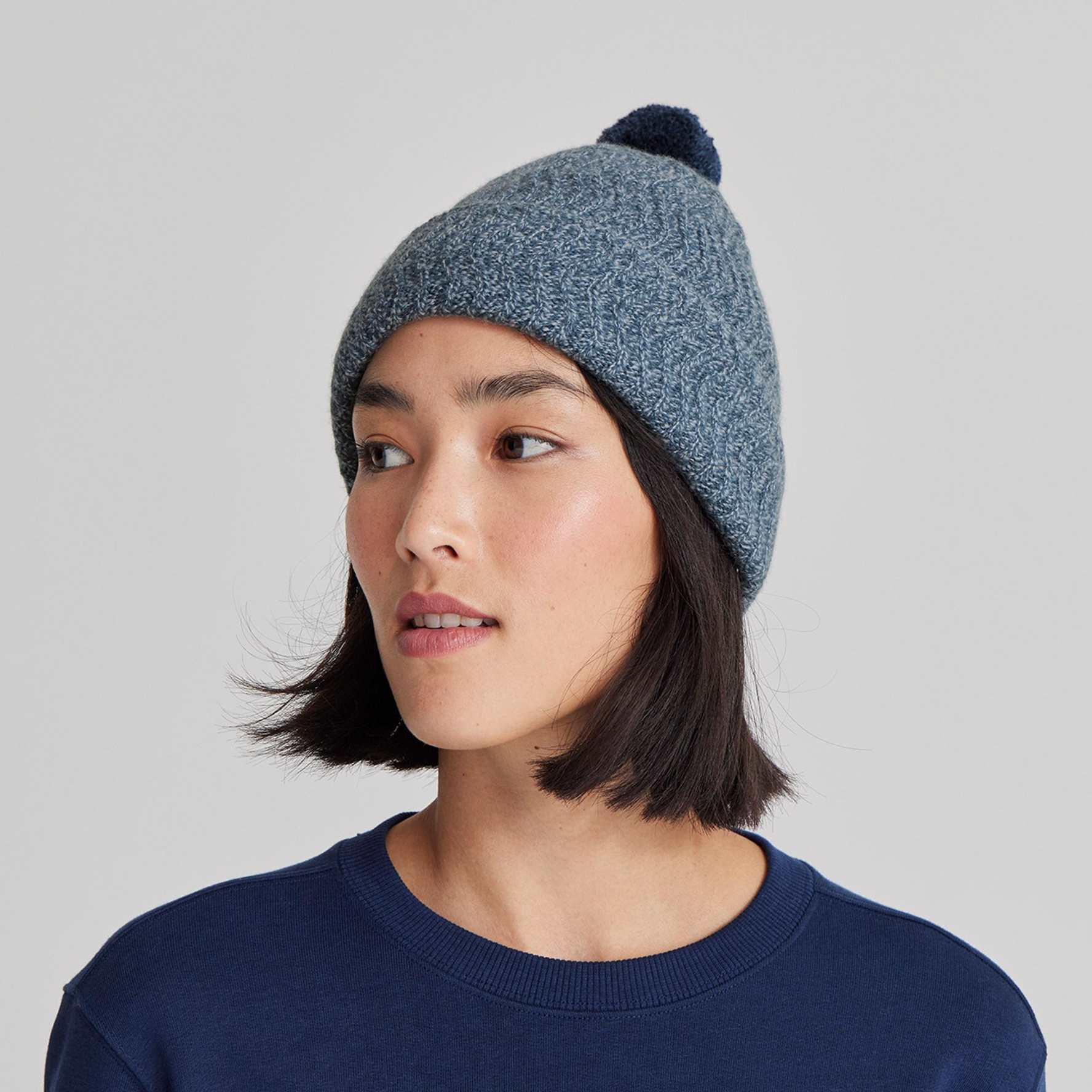 The Pom Beanie - Blue Grey Marl