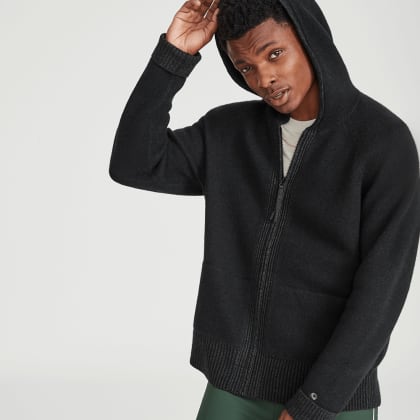 Black wool hoodie mens clearance