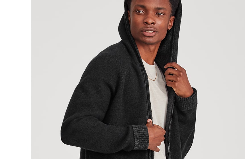 Men's Wool Hoodie - Natural Black