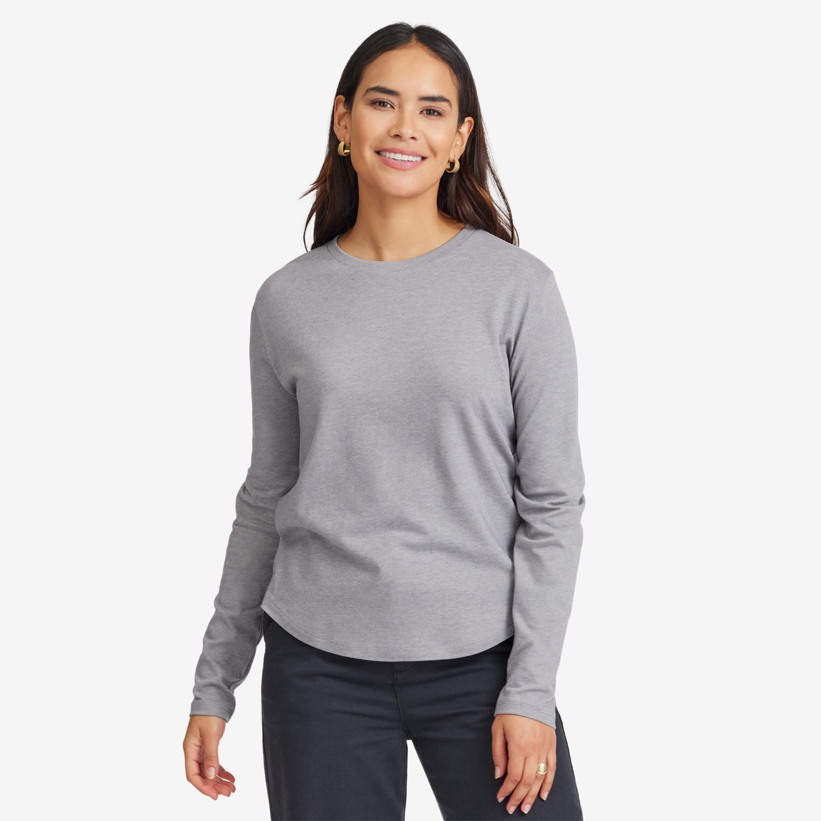 Anytime Long Sleeve Tee Medium Grey F 0180